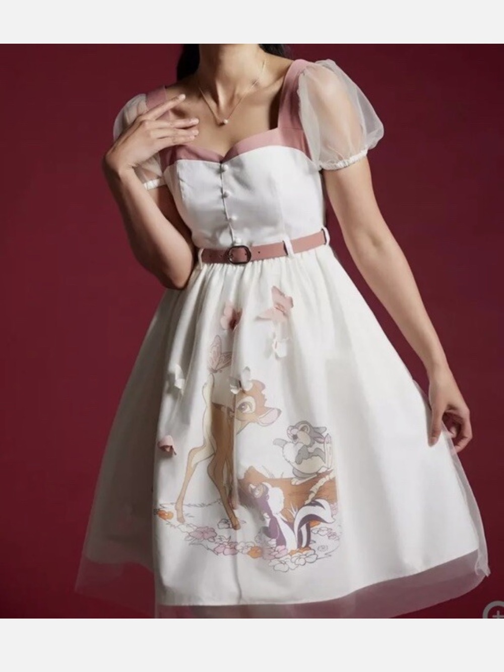 Her Universe White and Dusty Rose Bambi Print Tea Dress